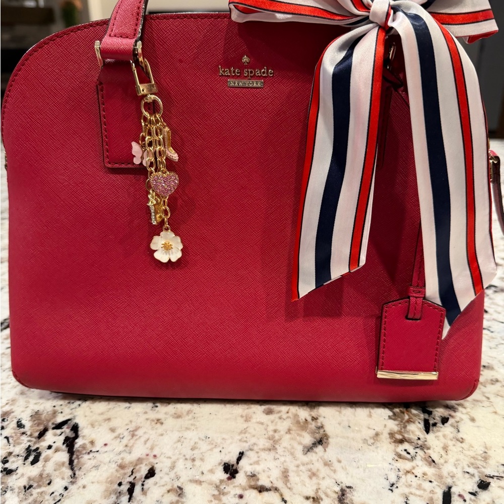 Kate Spade Red Satchel with Striped Bow